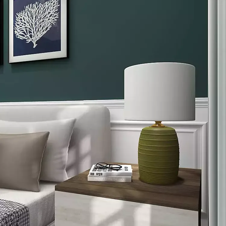 Table Lamps-Kirklands Home Green Glass Fiola Table Lamp White