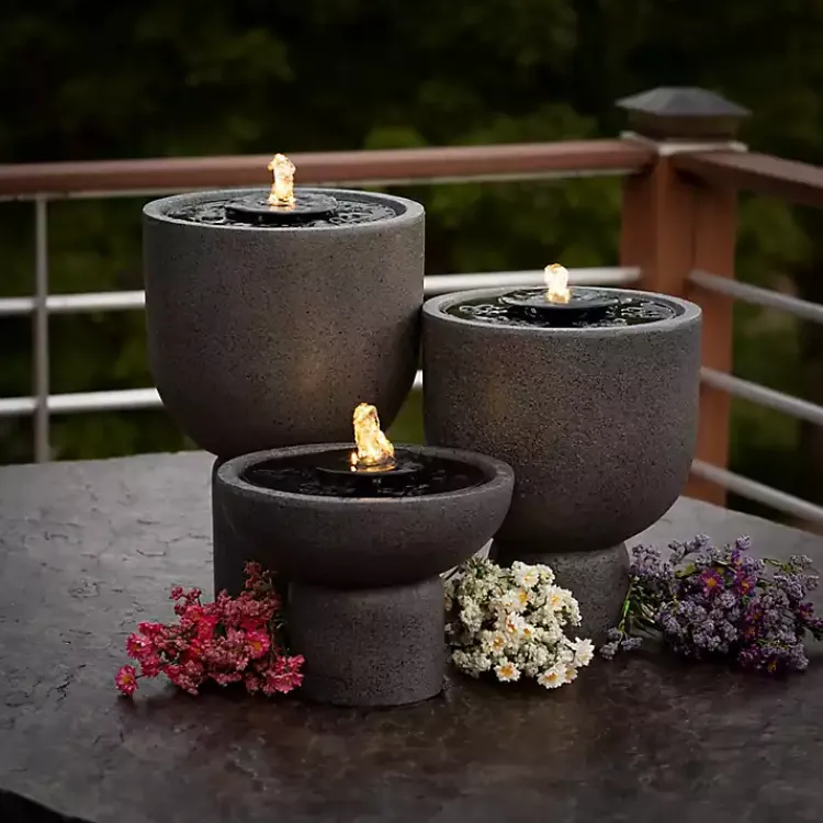 Garden Decor-Kirklands Home Resin Pedestal Outdoor Fountain, 8 in. Gray