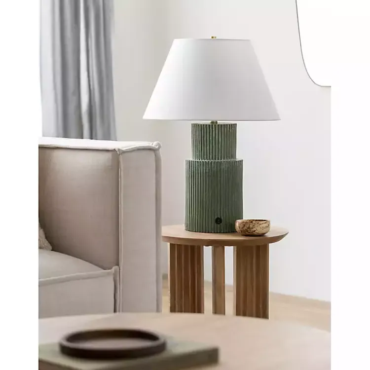 Table Lamps-Kirklands Home Forest Green Ribbed Table Lamp White