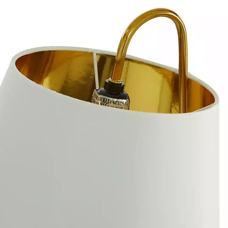 Table Lamps-Kirklands Home Gold Metal and Faux Silk Shade Table Lamp White