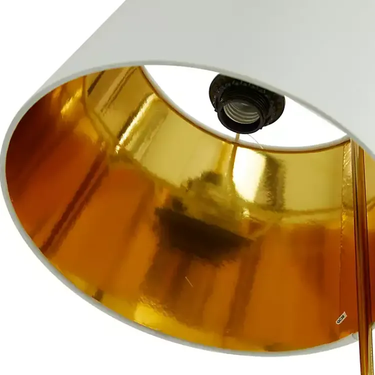 Table Lamps-Kirklands Home Gold Metal and Faux Silk Shade Table Lamp White