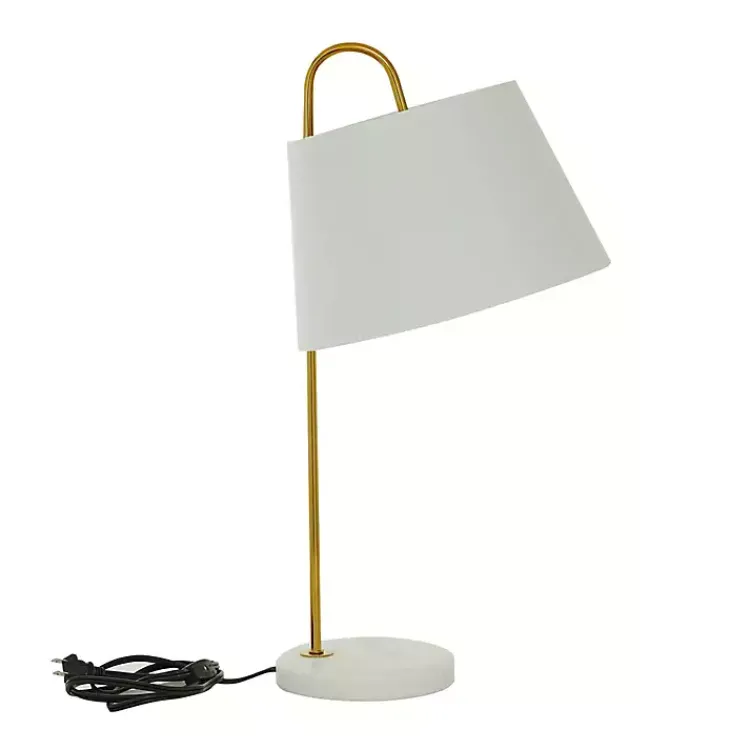 Table Lamps-Kirklands Home Gold Metal and Faux Silk Shade Table Lamp White