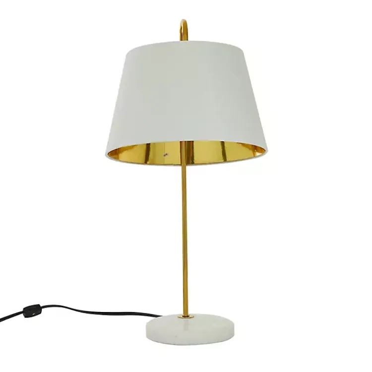 Table Lamps-Kirklands Home Gold Metal and Faux Silk Shade Table Lamp White