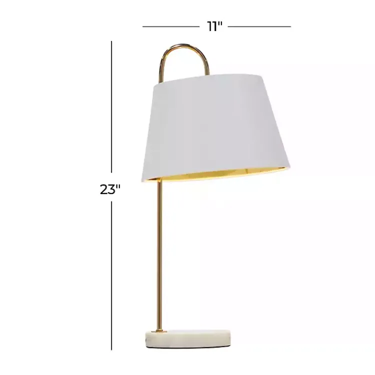 Table Lamps-Kirklands Home Gold Metal and Faux Silk Shade Table Lamp White