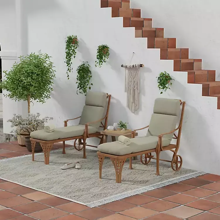 Outdoor Cushions & Pillows-Kirklands Home Taupe Canvas French Edge Outdoor Chaise Cushion Tan