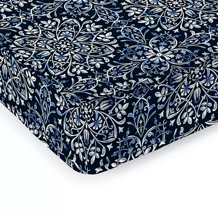 Outdoor Cushions & Pillows-Kirklands Home Navy Dresden Outdoor Settee Cushion Blue