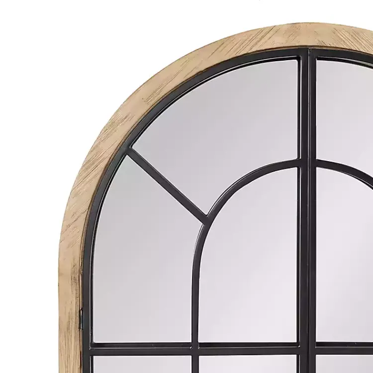 Decorative Mirrors-Kirklands Home Natural Wood and Metal Arch Windowpane Wall Mirror