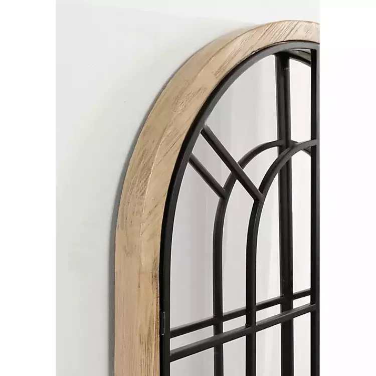 Decorative Mirrors-Kirklands Home Natural Wood and Metal Arch Windowpane Wall Mirror