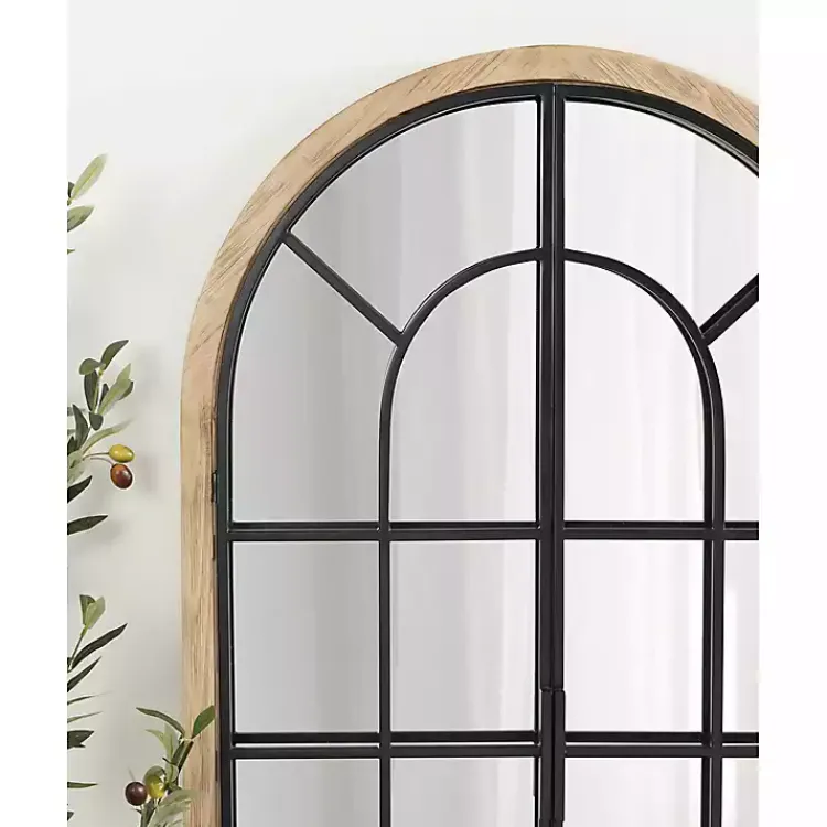 Decorative Mirrors-Kirklands Home Natural Wood and Metal Arch Windowpane Wall Mirror