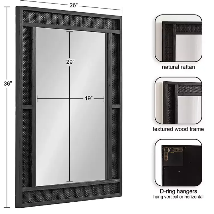 Decorative Mirrors-Kirklands Home Rattan Textured Rectangle Wall Mirror Black