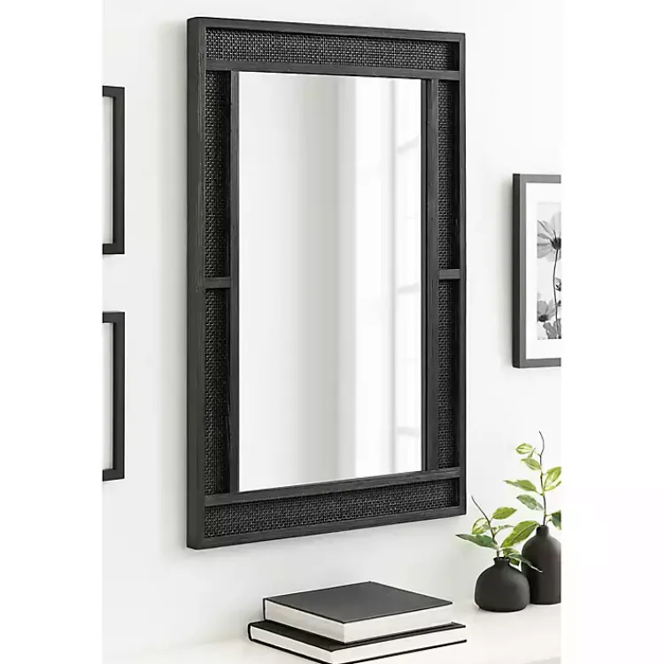 Decorative Mirrors-Kirklands Home Rattan Textured Rectangle Wall Mirror Black
