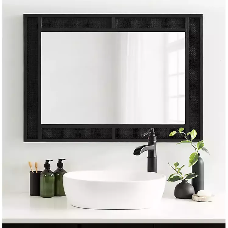 Decorative Mirrors-Kirklands Home Rattan Textured Rectangle Wall Mirror Black