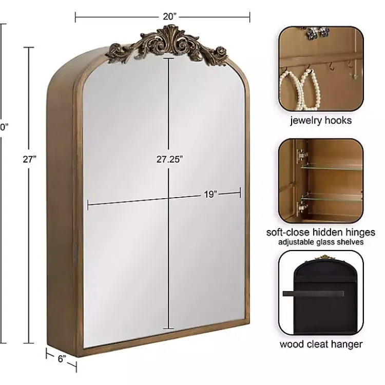 Decorative Mirrors-Kirklands Home Gold Arendahl Arched Mirror Jewelry Cabinet