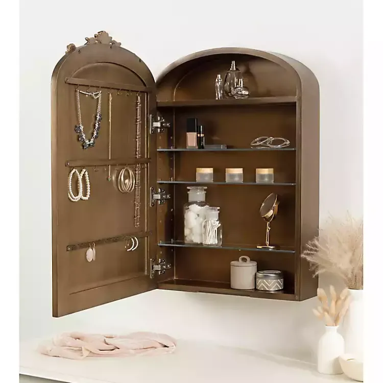 Decorative Mirrors-Kirklands Home Gold Arendahl Arched Mirror Jewelry Cabinet
