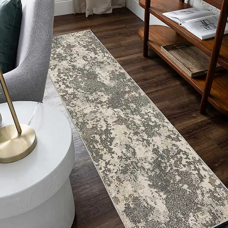 Area Rugs-Kirklands Home Gray and Cream Wray Modern Runner, 2x8