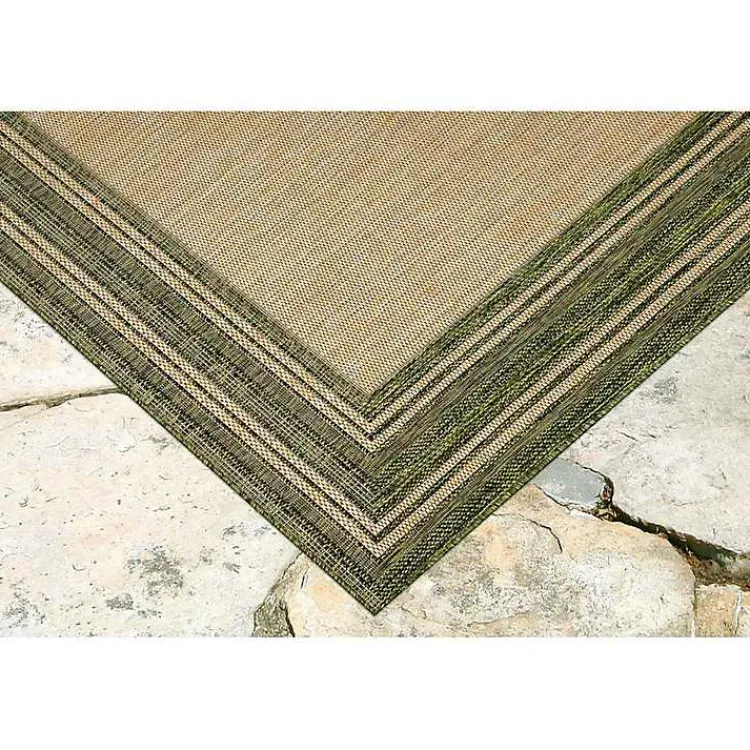 Outdoor Rugs-Kirklands Home Green Framed Border Outdoor Area Rug, 4x7