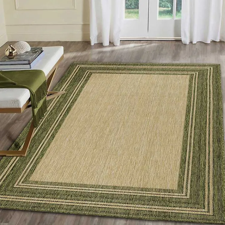 Outdoor Rugs-Kirklands Home Green Framed Border Outdoor Area Rug, 7x9