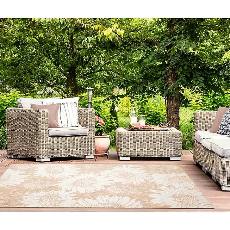 Outdoor Rugs-Kirklands Home Sand Floral Blooms Outdoor Area Rug, 7x9