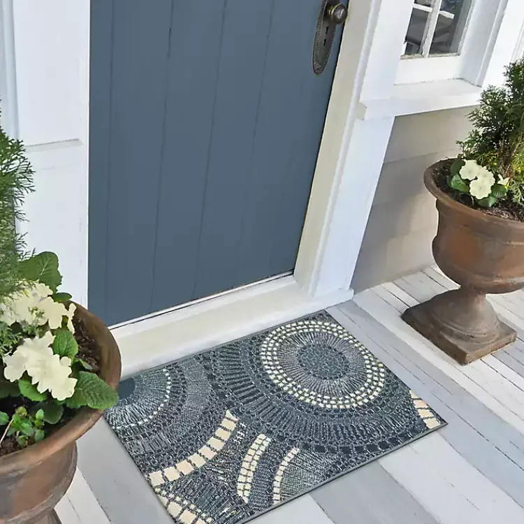 Outdoor Rugs-Kirklands Home Blue & White Circles Indoor/Outdoor Rug, 2x3