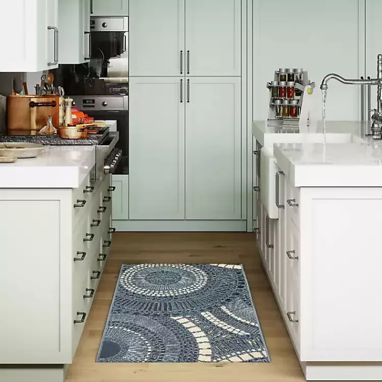 Outdoor Rugs-Kirklands Home Blue & White Circles Indoor/Outdoor Rug, 2x3