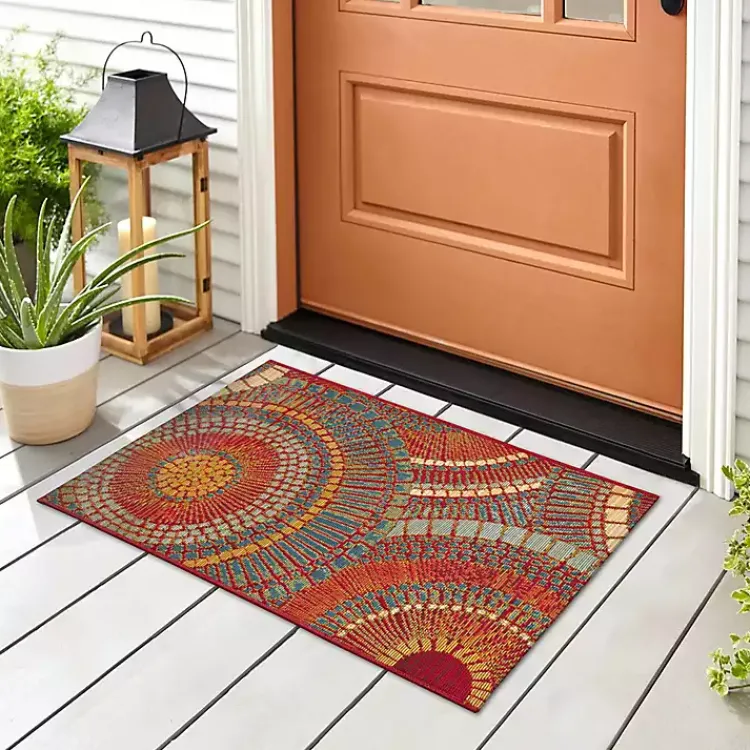 Outdoor Rugs-Kirklands Home Red & Blue Circles Indoor/Outdoor Rug, 2x3