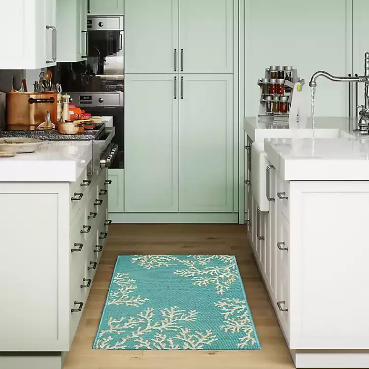 Outdoor Rugs-Kirklands Home Turquoise Coral Indoor/Outdoor Rug, 2x3