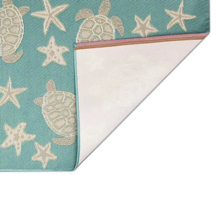 Outdoor Rugs-Kirklands Home Turquoise Turtles Indoor/Outdoor Rug, 2x3
