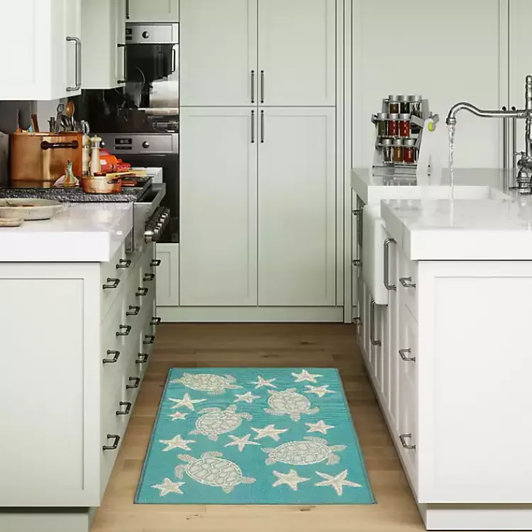 Outdoor Rugs-Kirklands Home Turquoise Turtles Indoor/Outdoor Rug, 2x3