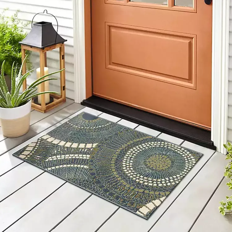 Outdoor Rugs-Kirklands Home Blue & Green Circles Indoor/Outdoor Rug, 3x4