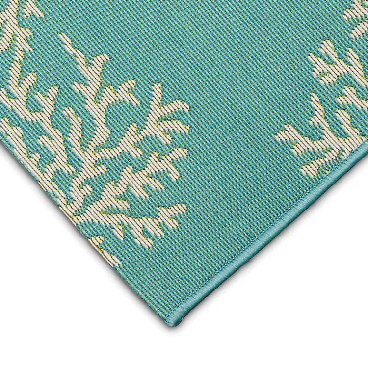 Outdoor Rugs-Kirklands Home Turquoise Coral Indoor/Outdoor Rug, 3x4