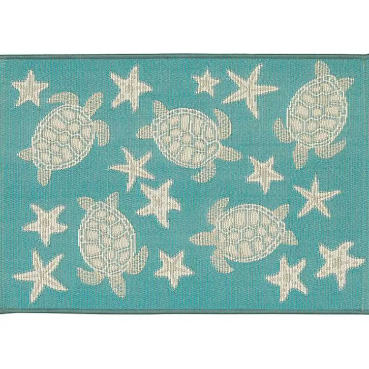 Outdoor Rugs-Kirklands Home Turquoise Turtles Indoor/Outdoor Rug, 3x4