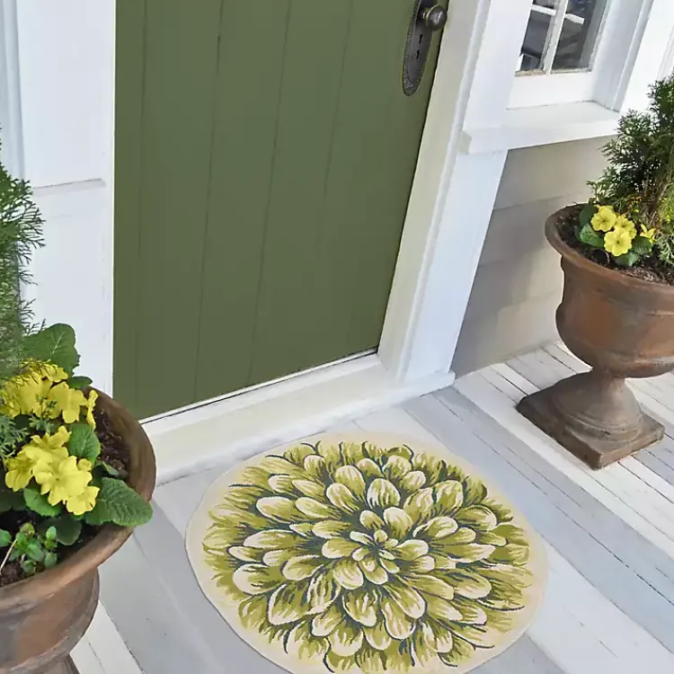 Outdoor Rugs-Kirklands Home Round Floral Bloom Indoor/Outdoor Rug, 3x3 Green