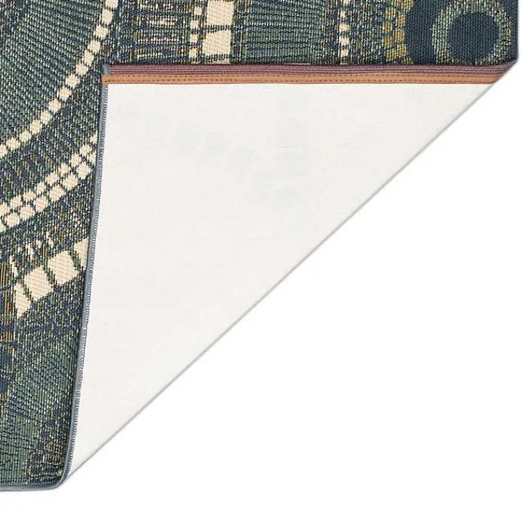 Outdoor Rugs-Kirklands Home Blue and Green Spheres Indoor/Outdoor Runner, 1x4