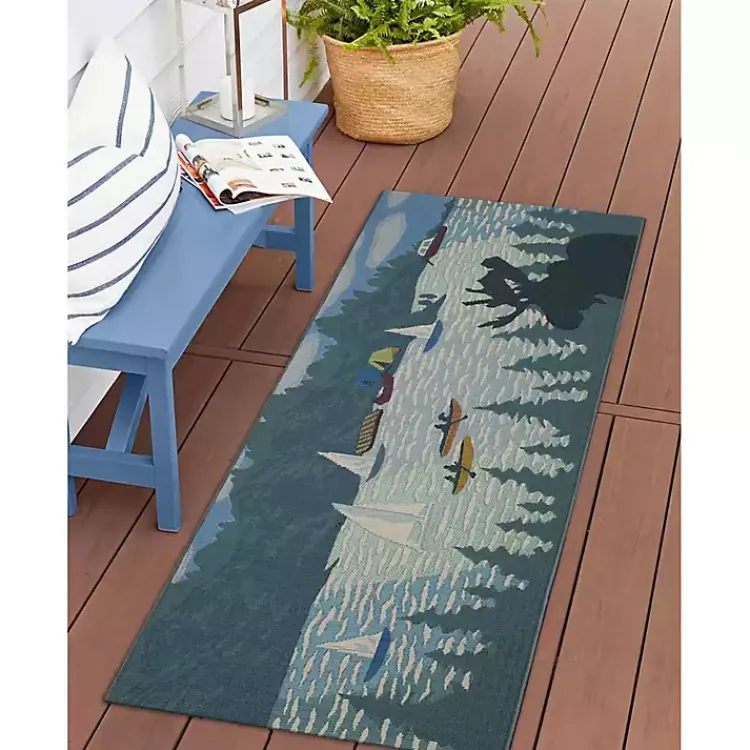 Outdoor Rugs-Kirklands Home Sailboat Lake Indoor/Outdoor Runner, 1x4