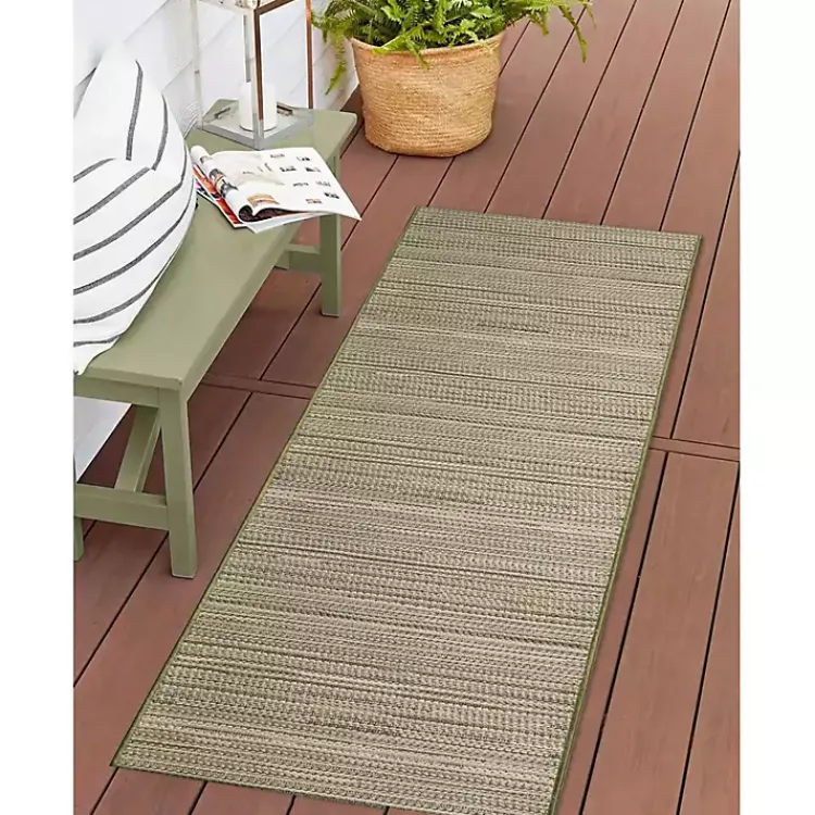 Outdoor Rugs-Kirklands Home Woven Lines Indoor/Outdoor Runner, 1x4 Green