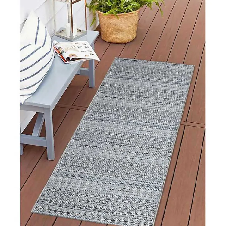 Outdoor Rugs-Kirklands Home Denim Woven Lines Indoor/Outdoor Runner, 1x4 Blue