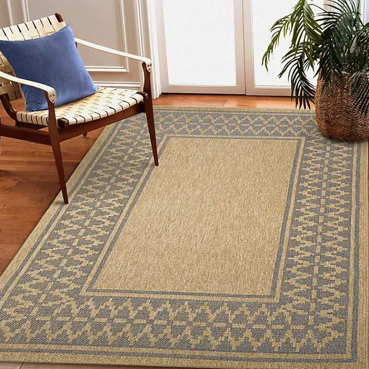 Outdoor Rugs-Kirklands Home Tan & Navy Zig Zag Indoor/Outdoor Area Rug, 5x7