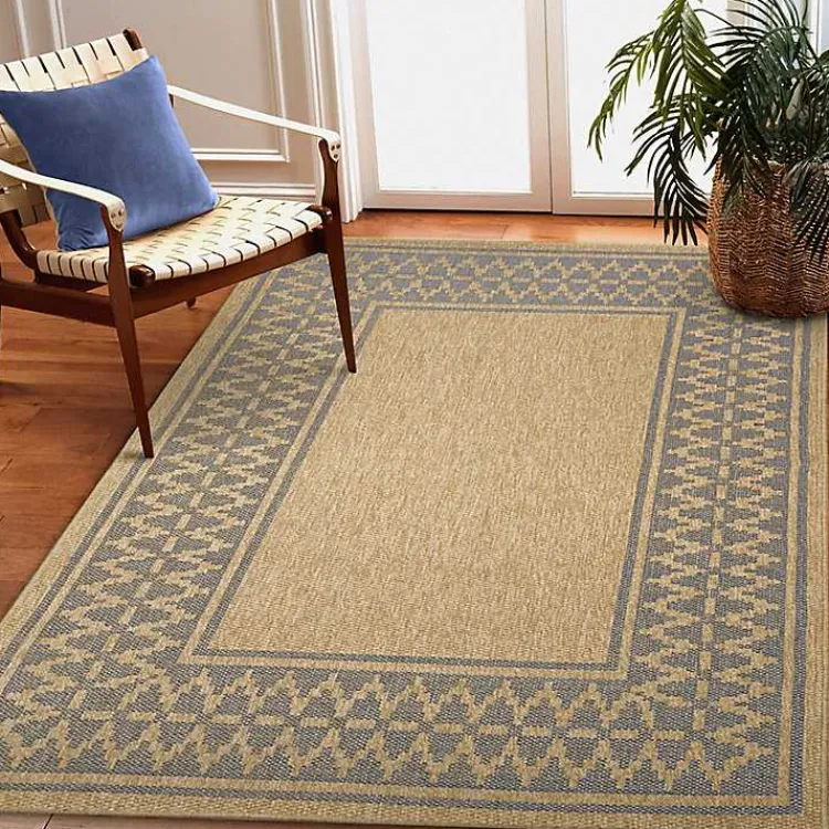 Outdoor Rugs-Kirklands Home Tan & Navy Zig Zag Indoor/Outdoor Area Rug, 7x9