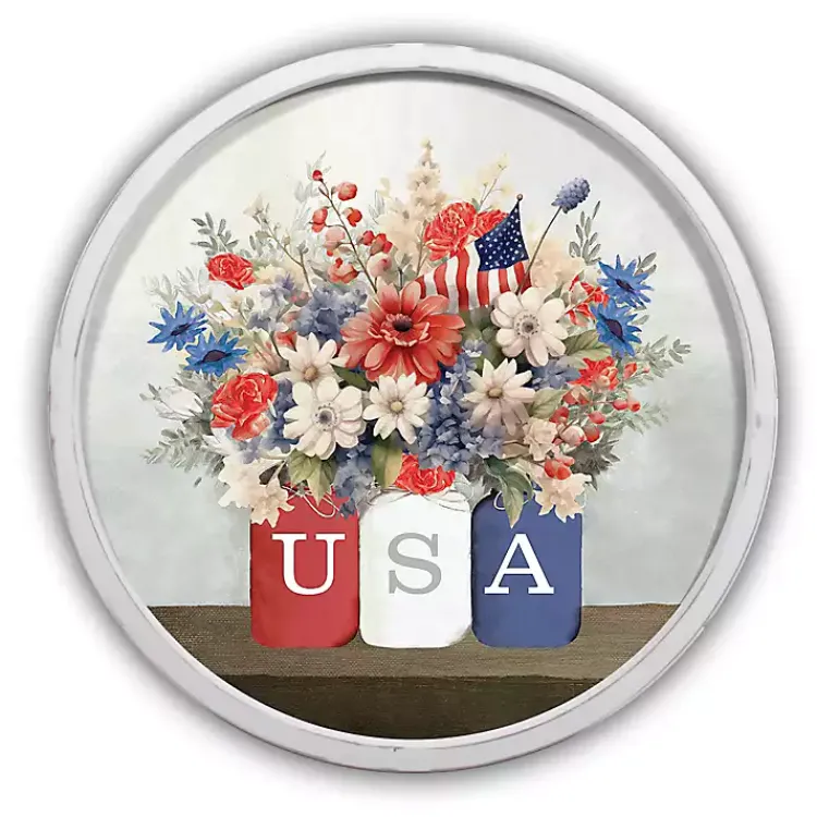 Wall Plaques-Kirklands Home USA Mason Jar Vases Round Framed Wall Plaque
