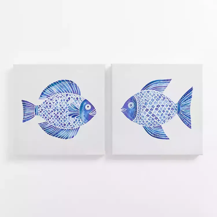 Canvas Art-Kirklands Home Happy Blue Fish Canvas Art Prints, Set of 2