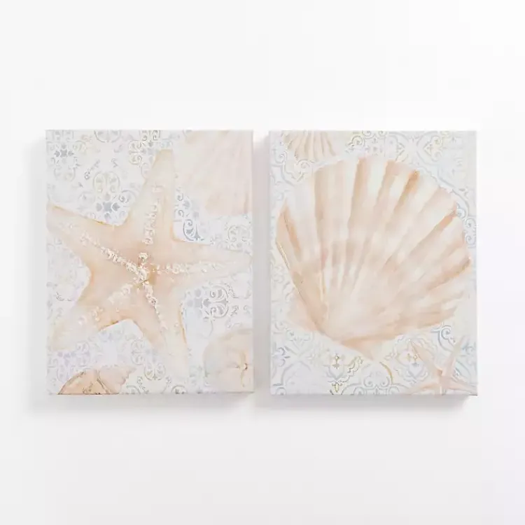 Canvas Art-Kirklands Home Sandy Seashells Canvas Art Prints, Set of 2