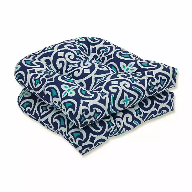 Outdoor Cushions & Pillows-Kirklands Home Marine Damask Outdoor Cushions, Set of 2 Blue