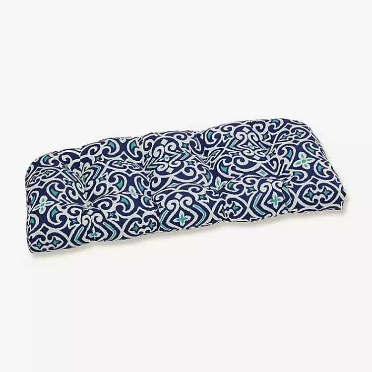 Outdoor Cushions & Pillows-Kirklands Home Marine Damask Outdoor Settee Cushion Blue