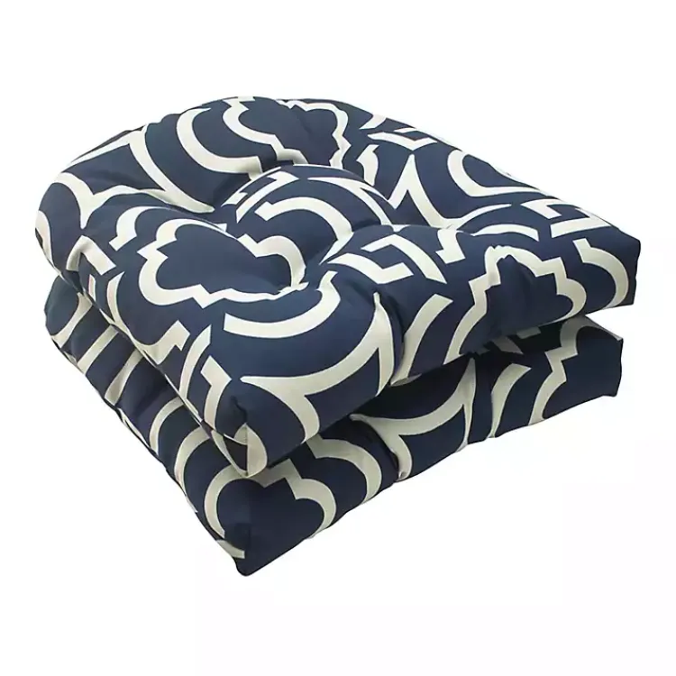 Outdoor Cushions & Pillows-Kirklands Home Navy Carmody Wicker Chair Cushions, Set of 2