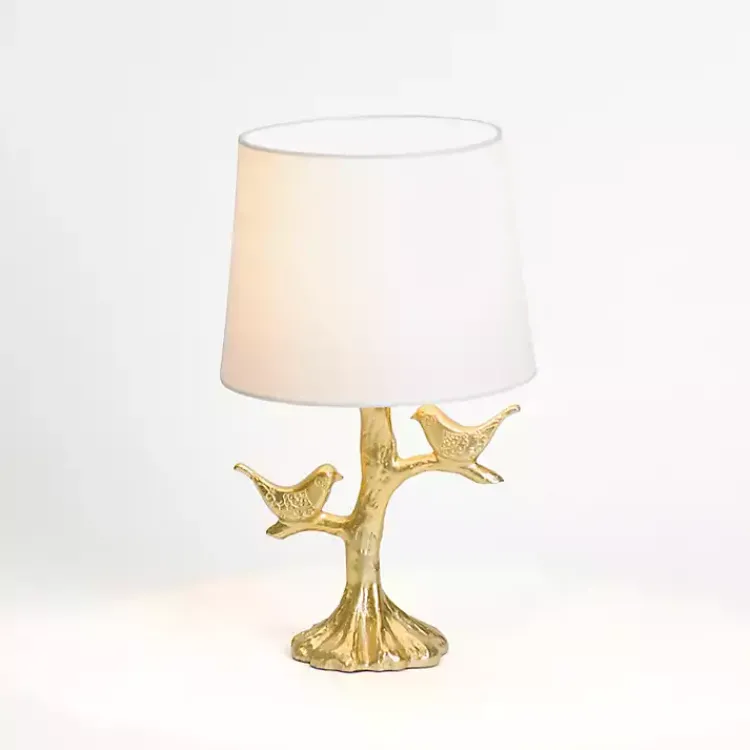 Table Lamps-Kirklands Home Gold Leaf Birds Table Lamp White