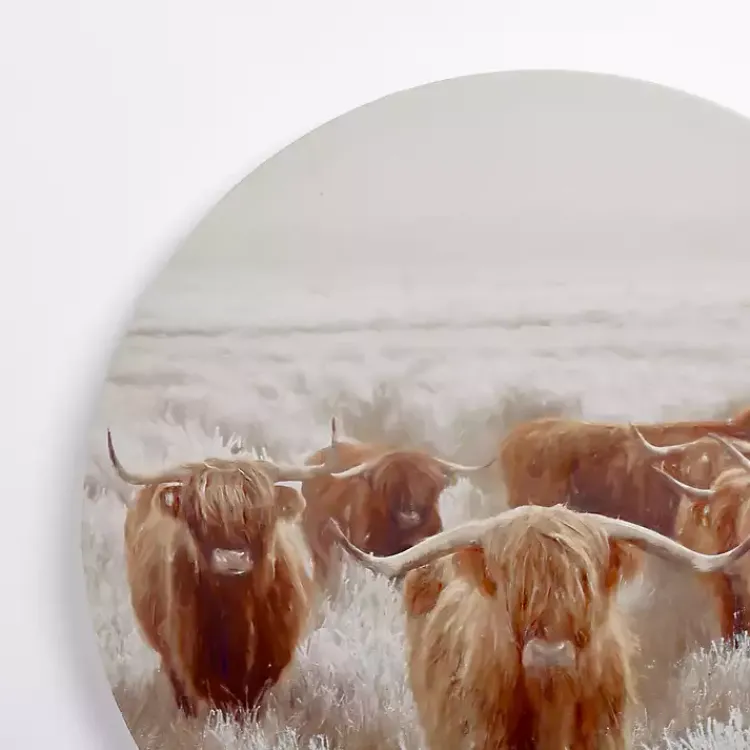 Canvas Art-Kirklands Home Round Frosty Highland Cows Canvas Art Print