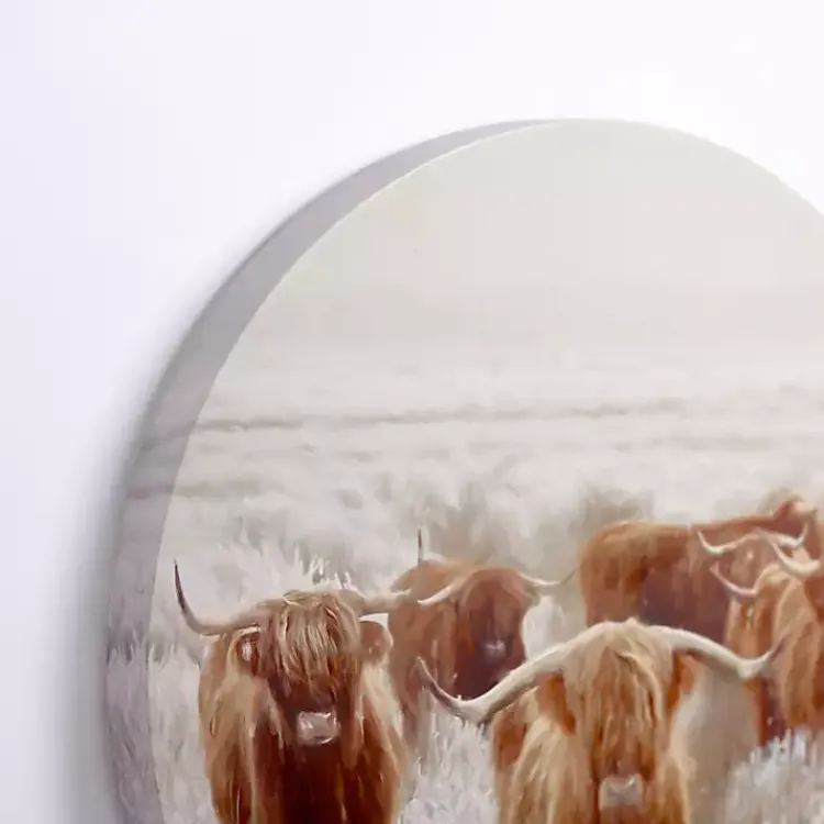 Canvas Art-Kirklands Home Round Frosty Highland Cows Canvas Art Print