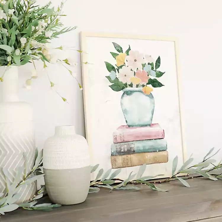 Framed Art-Kirklands Home Floral Vase on Books Framed Art Print