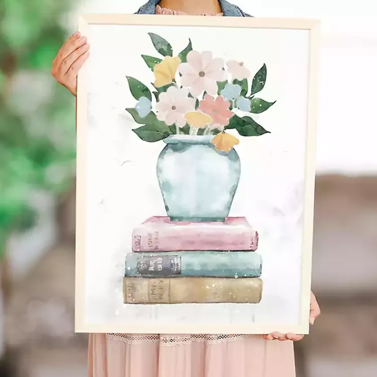 Framed Art-Kirklands Home Floral Vase on Books Framed Art Print