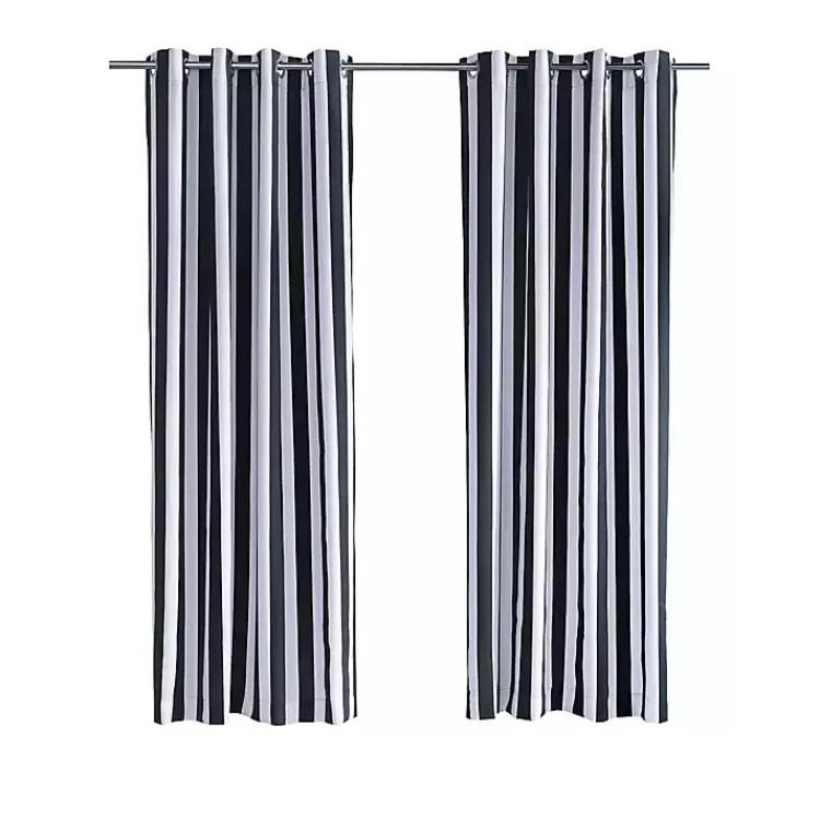 Outdoor Curtains-Kirklands Home Black Coastal Stripe Outdoor Curtain Panel, 96 in.